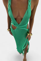 Jamie Vestido Maxi de Punto con Detalle de Cintura de Cable