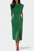 Ceecee Vestido Midi de Manga Larga con Botones Decorativos
