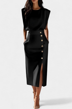 Ceecee Vestido Midi de Manga Larga con Botones Decorativos