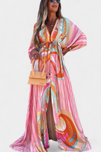 Joelle Vestido Maxi Arcoíris con Escote en V y Manga Murciélago