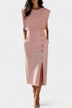 Ceecee Vestido Midi de Manga Larga con Botones Decorativos