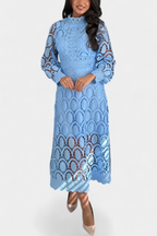 Jovie Vestido Midi de Encaje Bordado con Cuello Alto