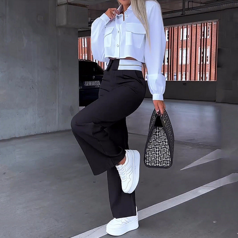 Camisa y Pantalón de traje holgado de moda para mujer (CONJUNTO)