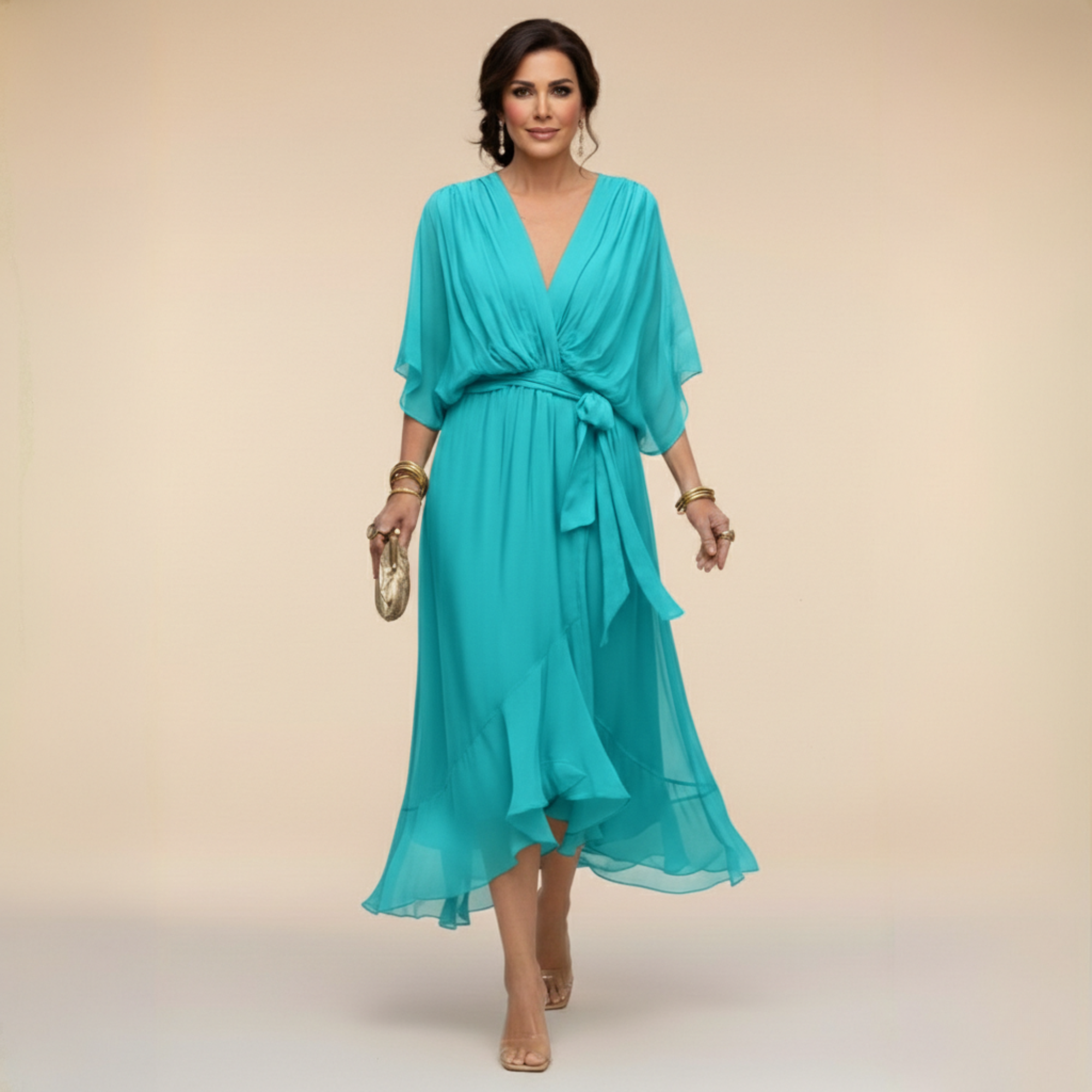 Carmen - Vestido de chiffon con escote en V