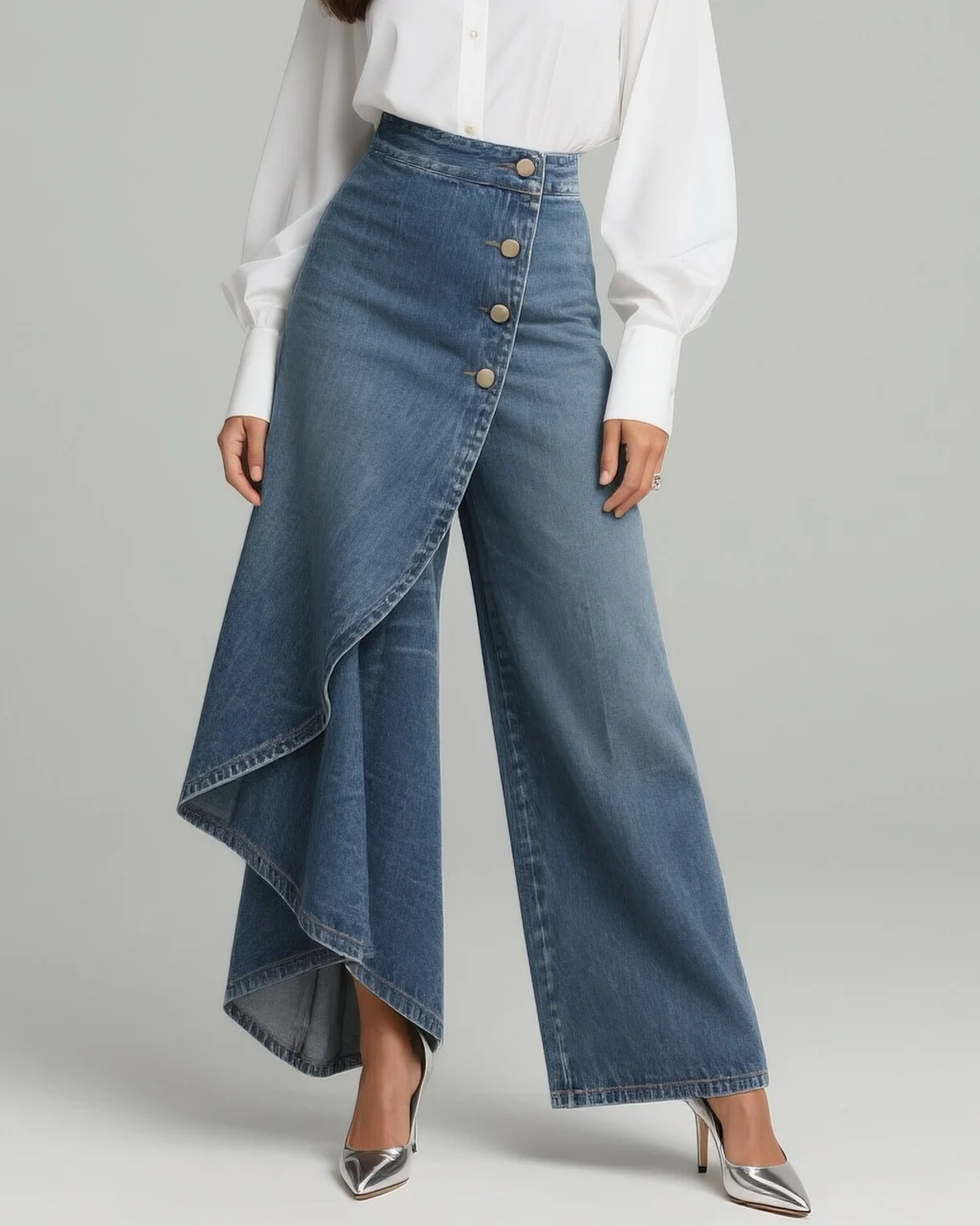 Pantalón Vaquero Cruzado de Cintura Alta