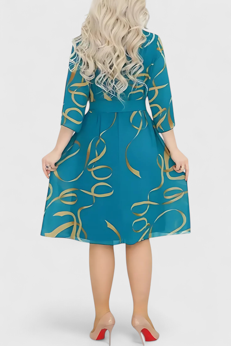 Ame Vestido Midi Estampado con Cinturón y Corte Versátil