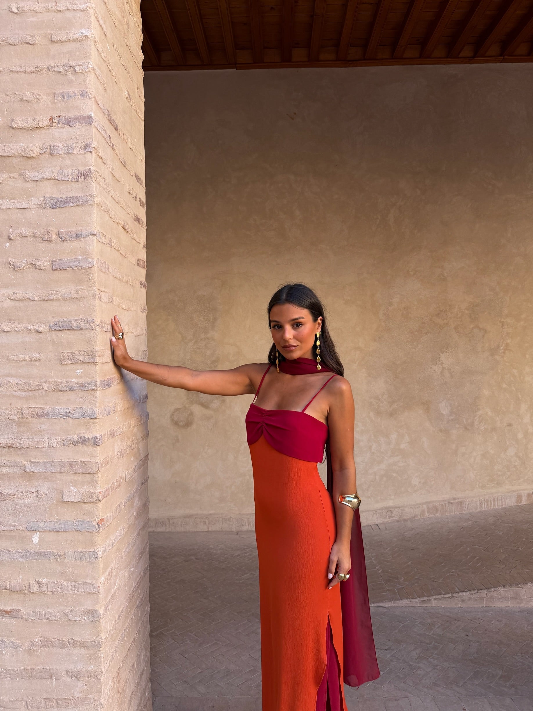 Vestido Zahara en naranja y rojo - Envío del 25/05 al 29/05