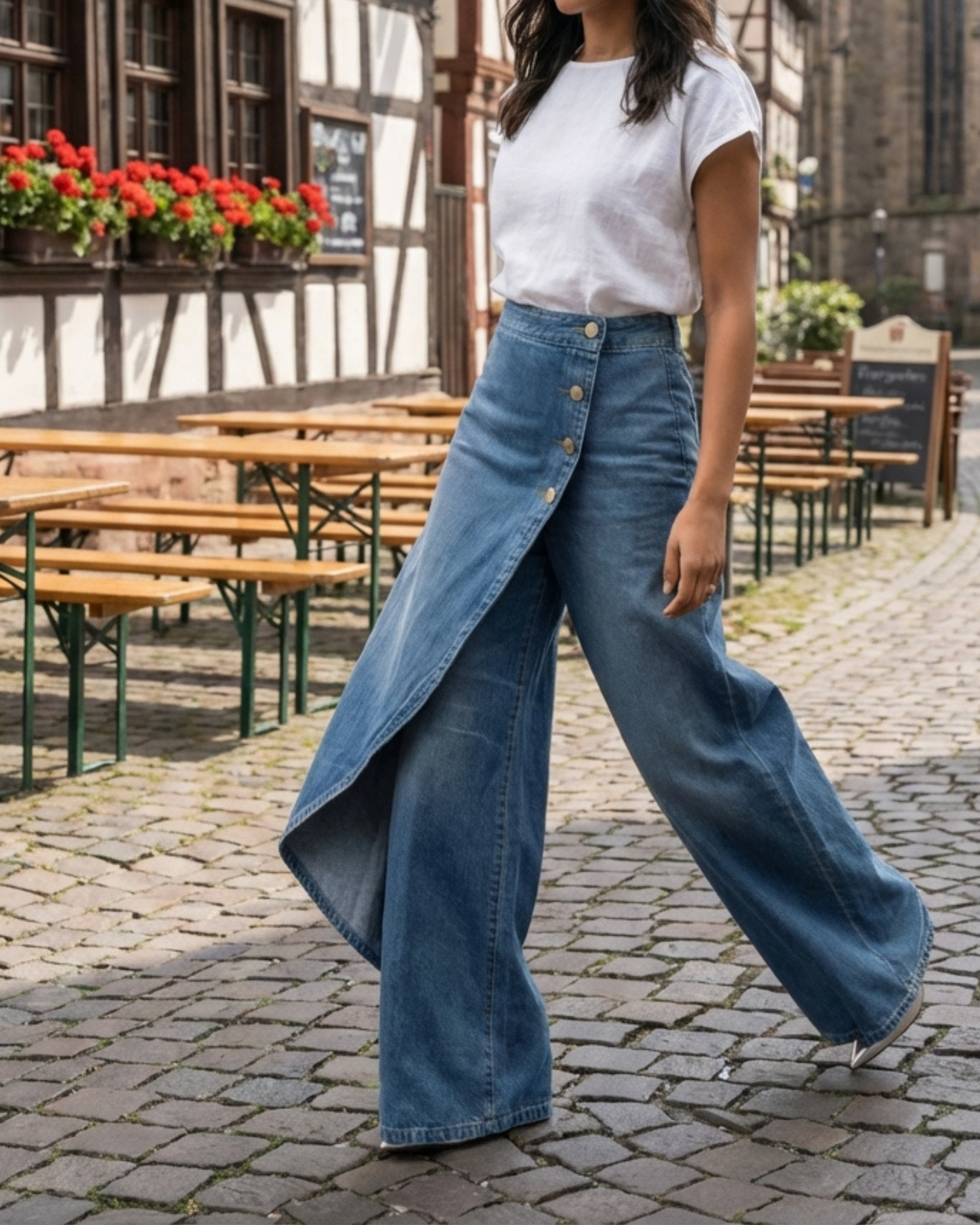 Pantalón Vaquero Cruzado de Cintura Alta