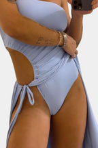 Teuta Vestido Sin Tirantes con Lazo Lateral y Abertura Alta