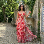 Cyranne - Vestido maxi con estampado floral y volantes
