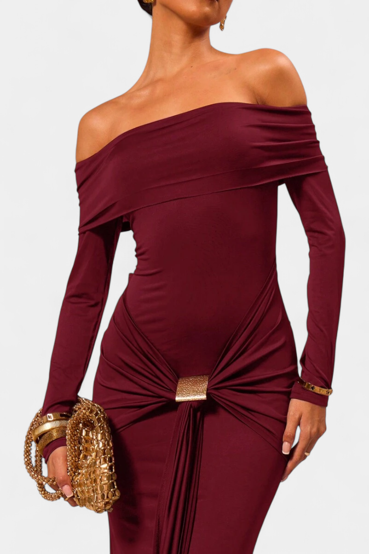 Kiah Vestido Maxi Off-Shoulder con Silueta de Sirena