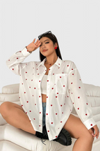 Rhiannon Blusa de Algodón Bordada con Corazones