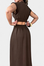 Griselda Vestido Midi con Botones y Cintura Abierta