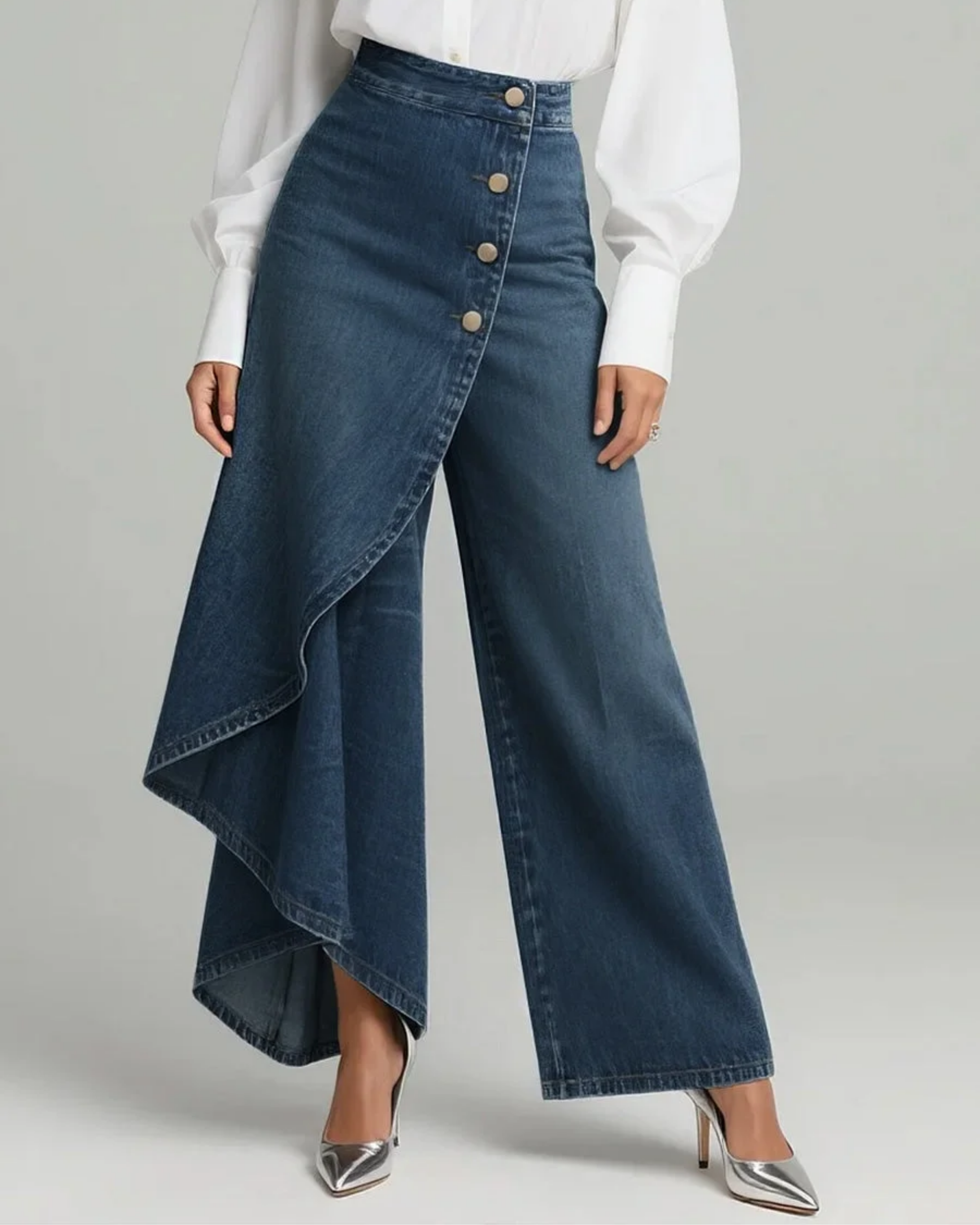 Pantalón Vaquero Cruzado de Cintura Alta