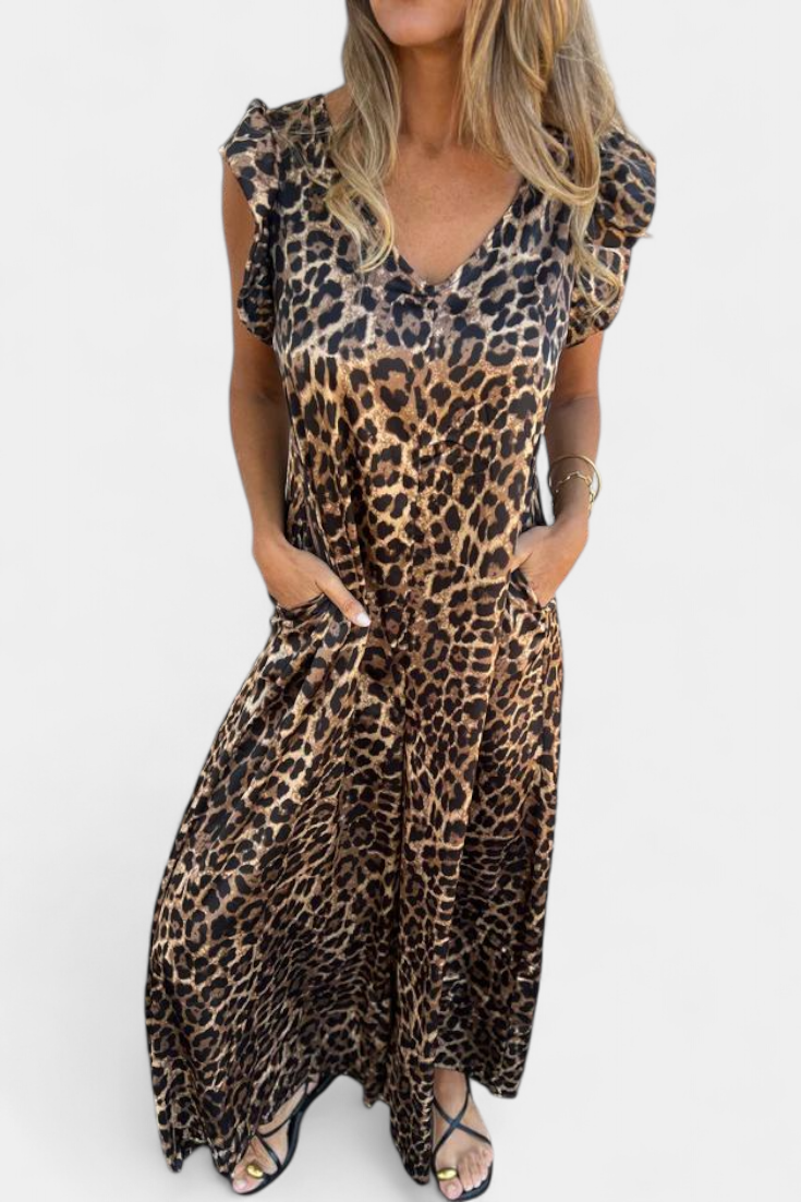 Isela Mono de Cuello en V con Estampado de Leopardo