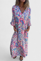 Carmina Vestido Maxi Bohemio con Escote en V y Estampado Abstracto