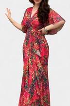 Sima Vestido Cruzado Estampado con Escote en V y Mangas Acampanadas
