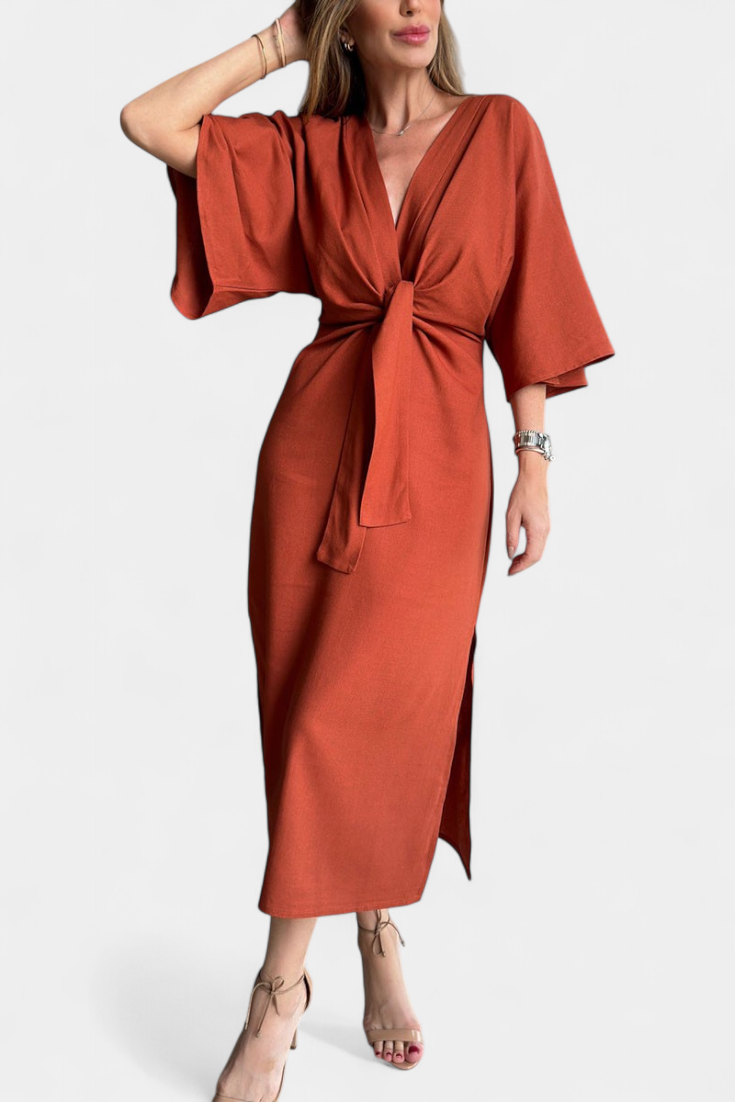 Ainhoa Vestido Casual con Nudo Frontal y Escote en V