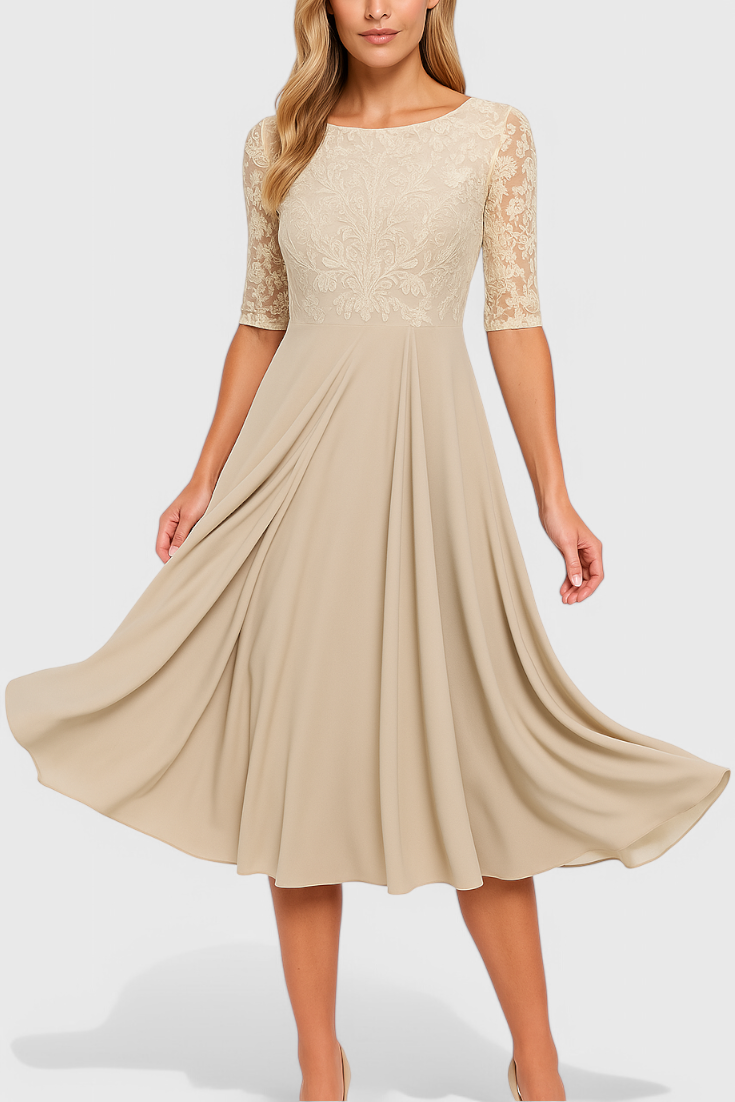 Abby Vestido Midi con Escote Ilusorio Bordado