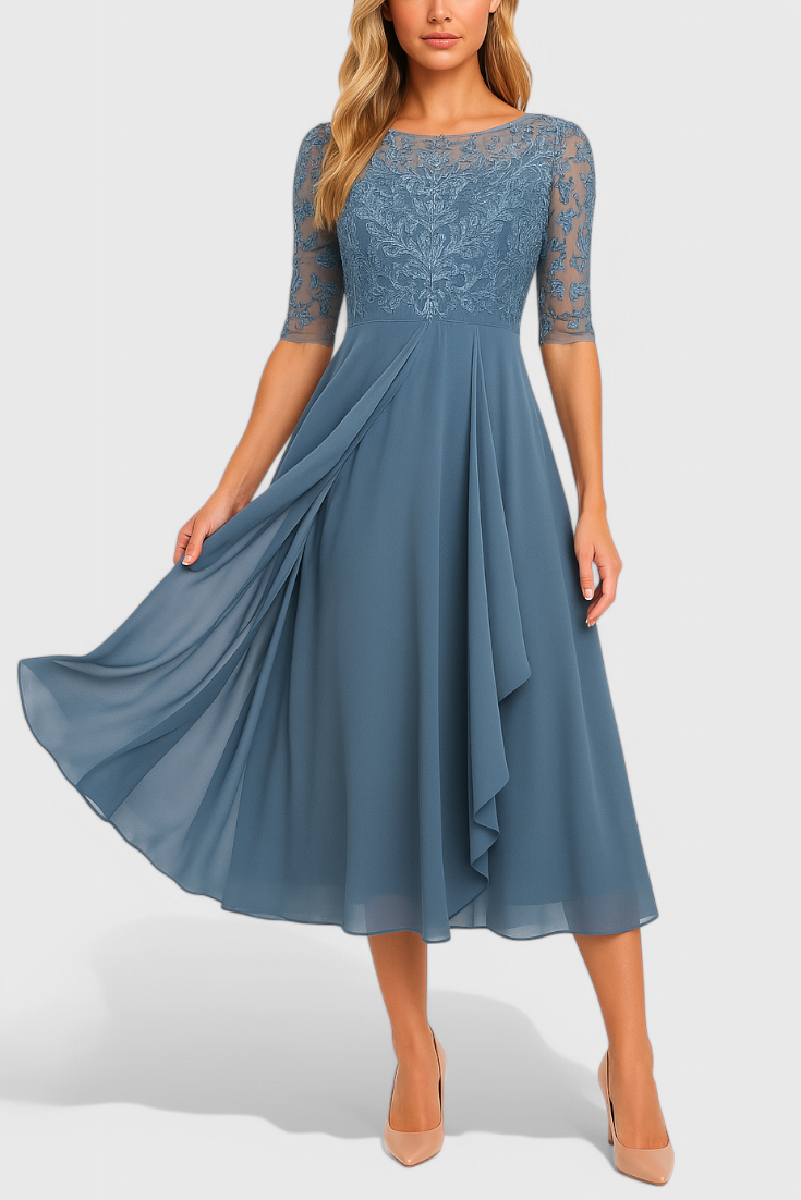 Abby Vestido Midi con Escote Ilusorio Bordado