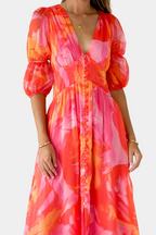 Essja Vestido Maxi de Manga Abullonada con Escote en V