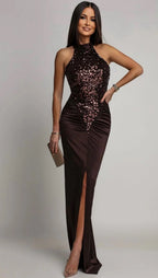 Nizza Sequin | Vestido Maxi Halter con Corpiño de Lentejuelas
