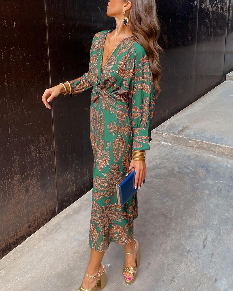 Isabel™ – Vestido Midi Elegante con Estampado de Encanto Atemporal