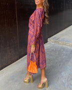Isabel™ – Vestido Midi Elegante con Estampado de Encanto Atemporal