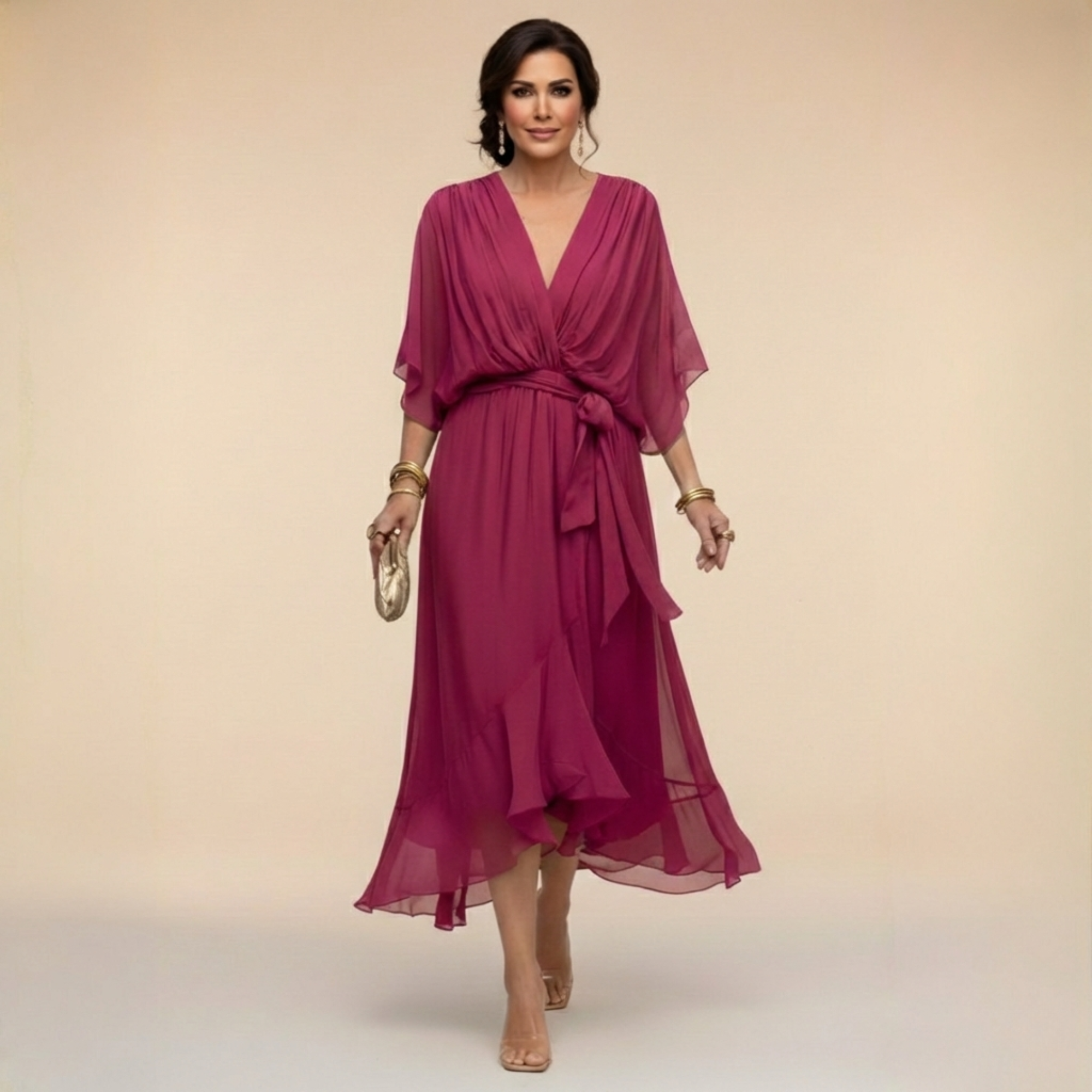 Carmen - Vestido de chiffon con escote en V
