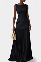 Silvana Vestido de Noche Maxi de Gasa con Pliegues