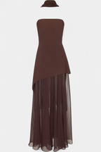 Celaena Vestido Maxi Off Shoulder de Chiffon con Abertura Lateral