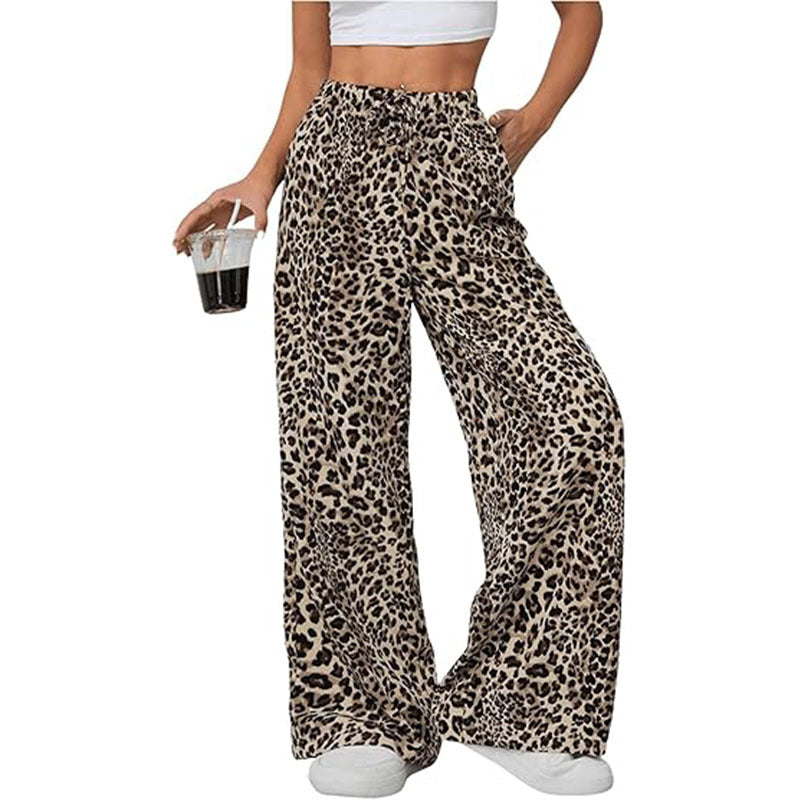 Pantalones casuales de cintura alta con estampado de leopardo