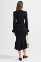 Prudence Conjunto de Vestido Midi de Punto Refinado y Top con Botones