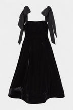 Ajla Vestido Midi de Terciopelo sin Tirantes con Lazo