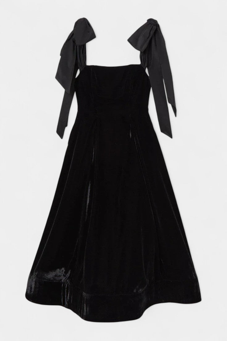 Ajla Vestido Midi de Terciopelo sin Tirantes con Lazo