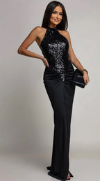 Nizza Sequin | Vestido Maxi Halter con Corpiño de Lentejuelas