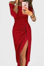 Alexa Vestido Maxi con Hombros Descubiertos y Abertura Sutil