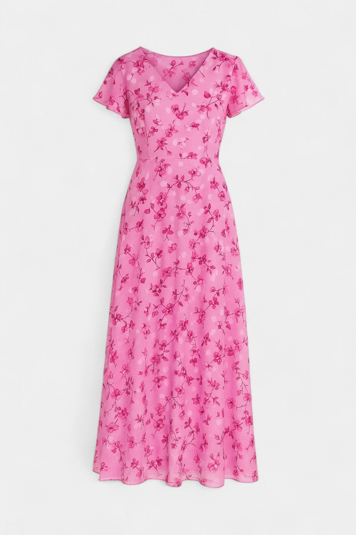 Amara Vestido Maxi Floral con Escote en V y Mangas Aladas