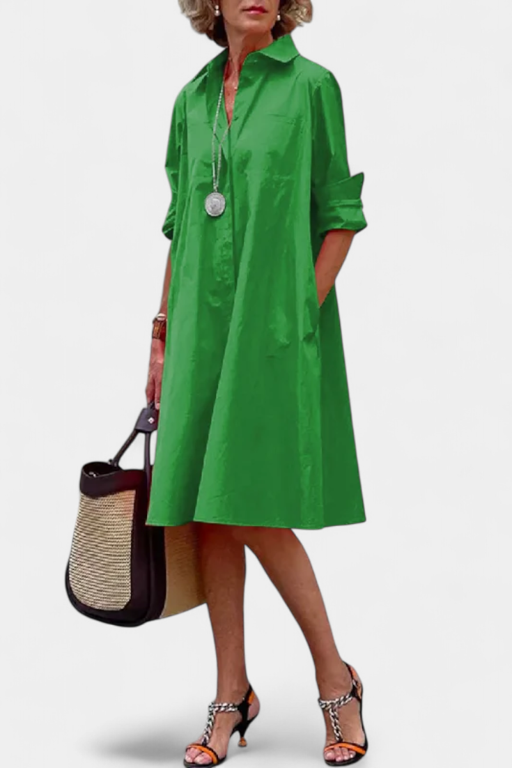Larissa Vestido en Algodón con Cuello de Solapa