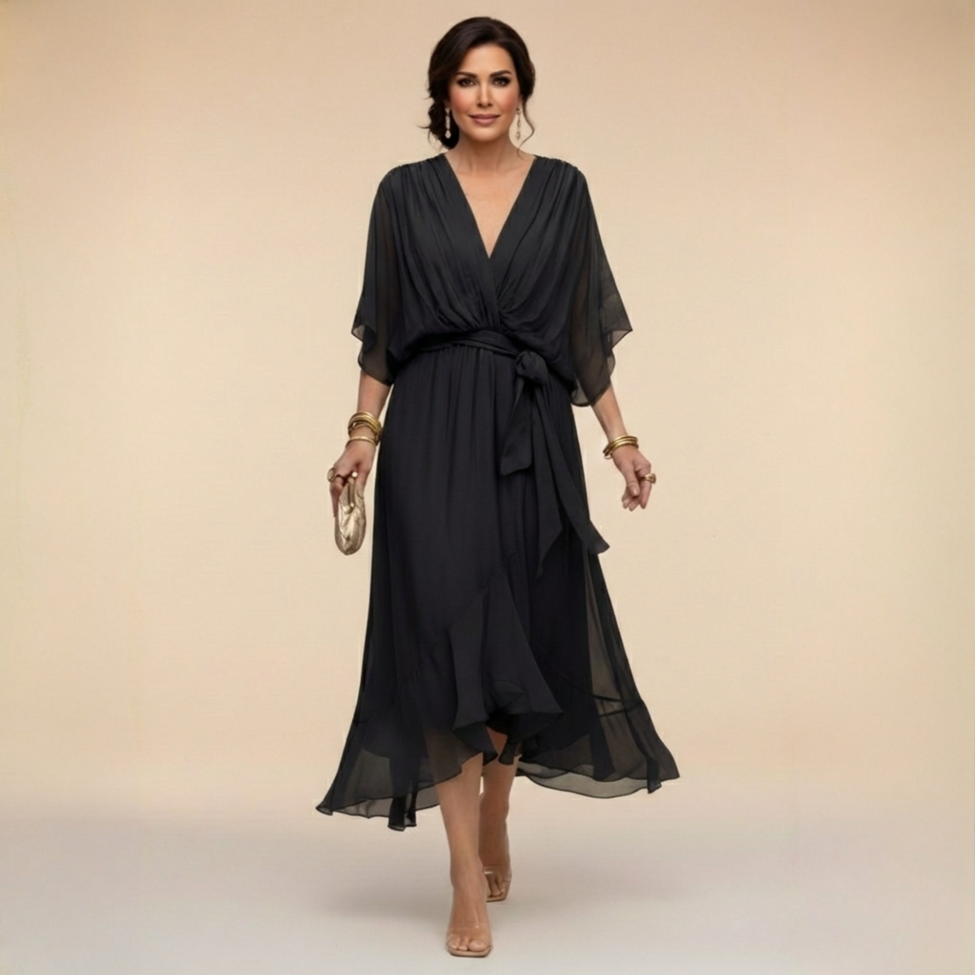 Carmen - Vestido de chiffon con escote en V