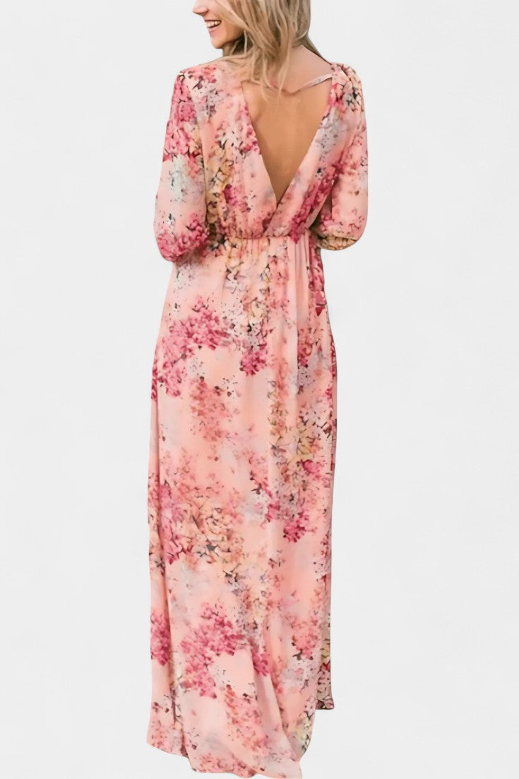 Amaliya Vestido Maxi Boho Floral con Mangas Largas y Cintura Definida