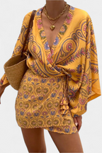 Candela Vestido Boho con Estampado Floral y Escote en V Cruzado