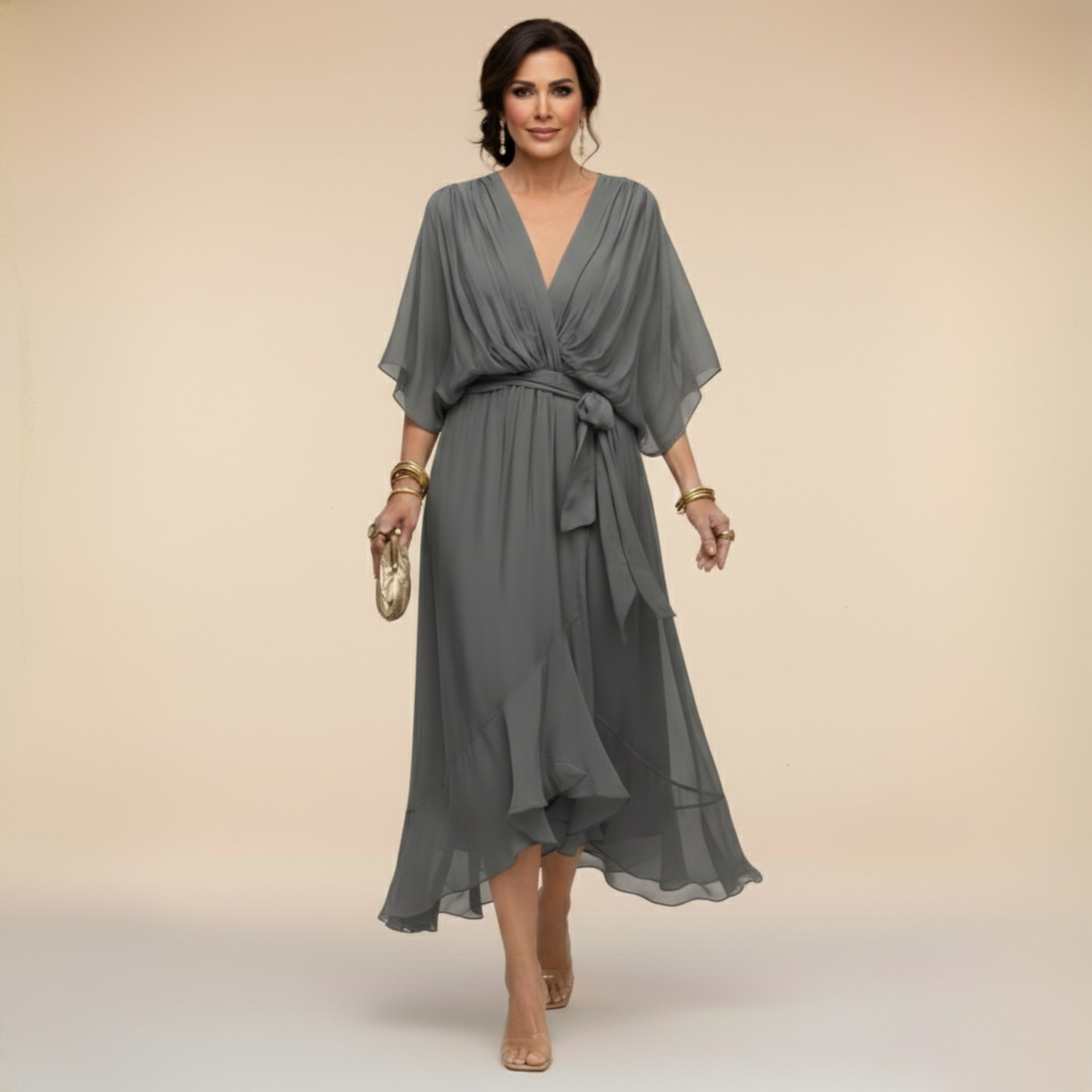 Carmen - Vestido de chiffon con escote en V