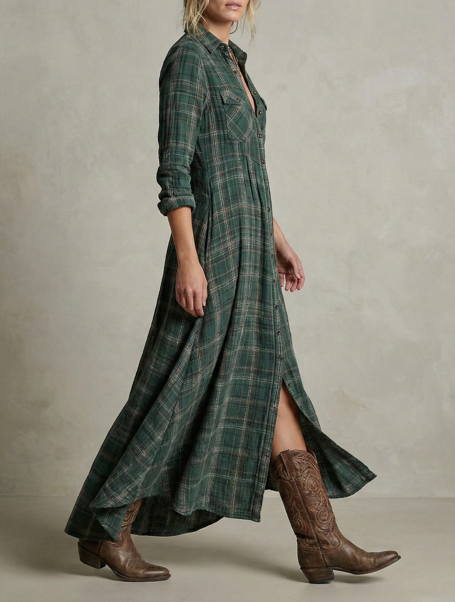 Rosa - Vestido Camisero de Cuadros Esmeralda