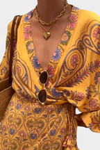 Candela Vestido Boho con Estampado Floral y Escote en V Cruzado