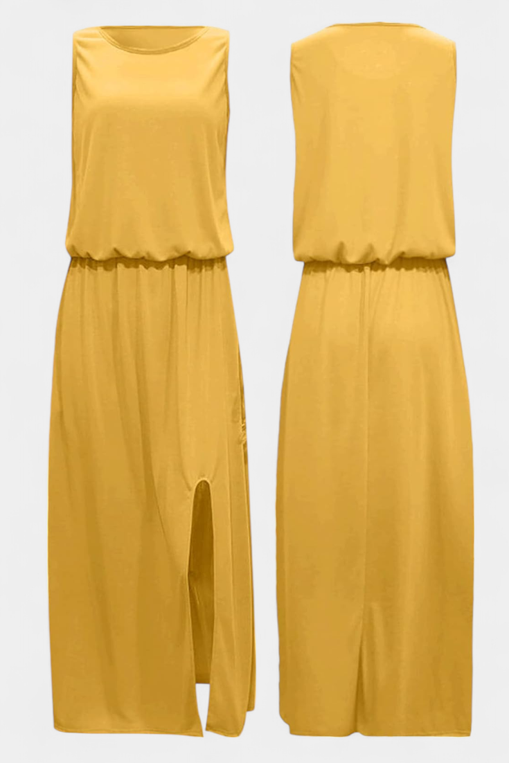 Dianne Vestido Sin Mangas con Abertura Lateral y Silueta Holgada
