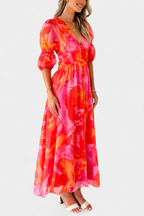 Essja Vestido Maxi de Manga Abullonada con Escote en V