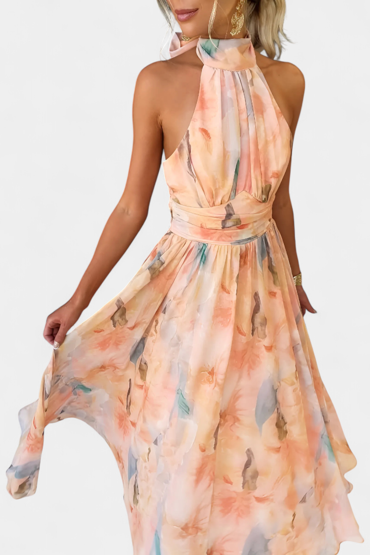 Alaia Vestido con Estampado Aquarelle y Cuello Halter