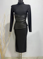 Melani Leather | Vestido Maxi de Cuello Alto con Corsé de Polipiel
