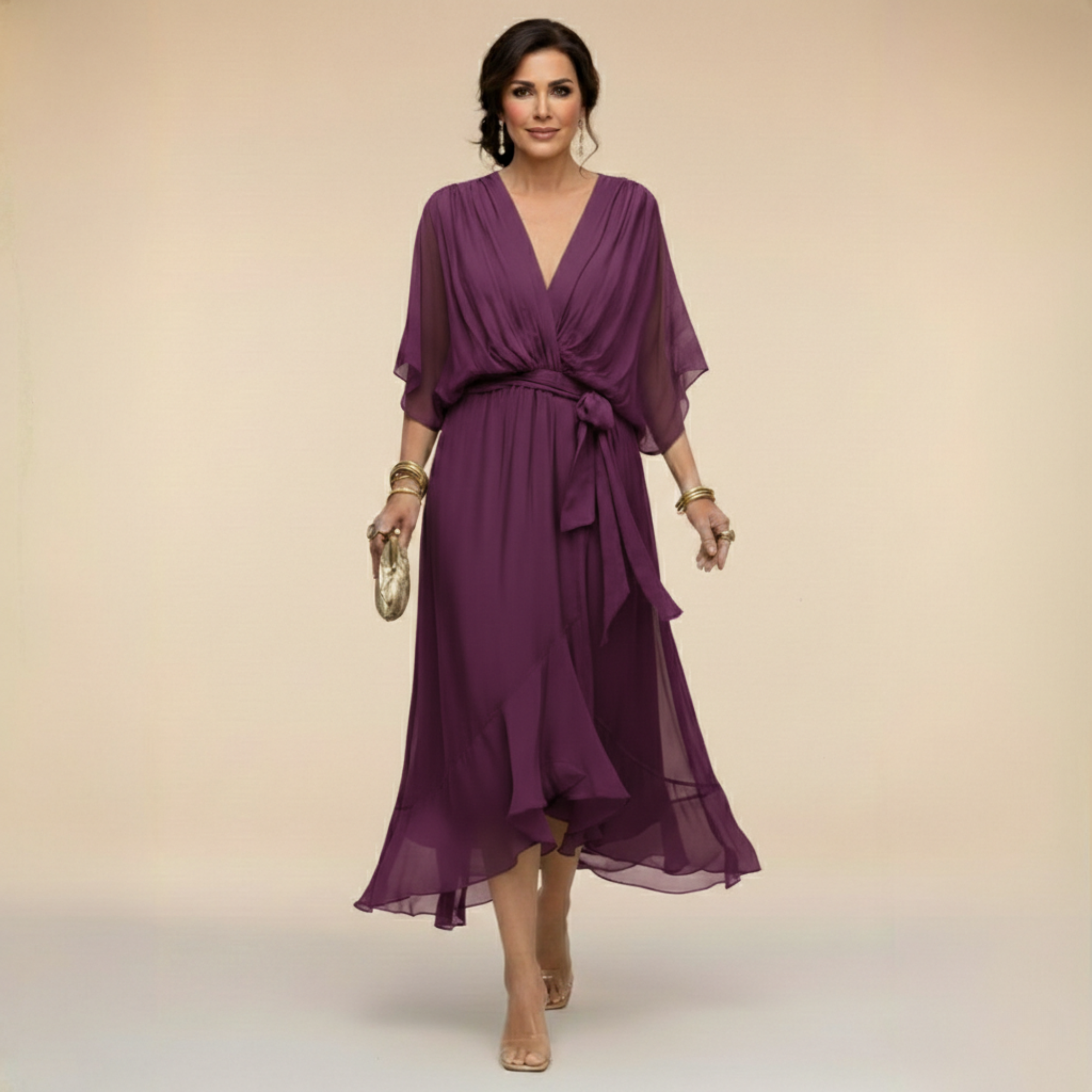 Carmen - Vestido de chiffon con escote en V